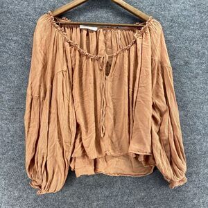 5/$45 Mustard Seed Blouse Women M Medium Beige Long Sleeve Tasseled